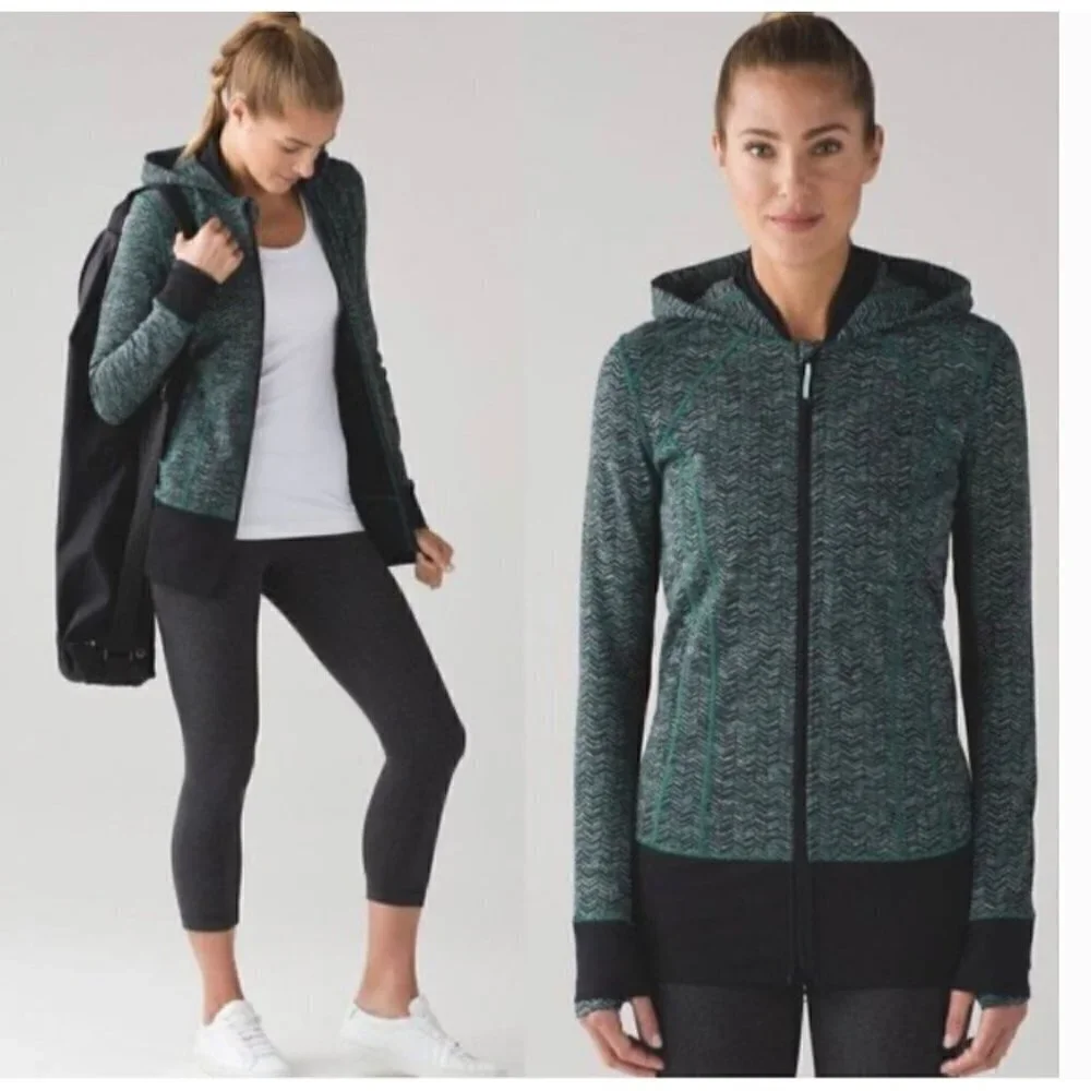 Lululemon Daily Practice Jacket, Irregular Spacebone green/black, Size 4